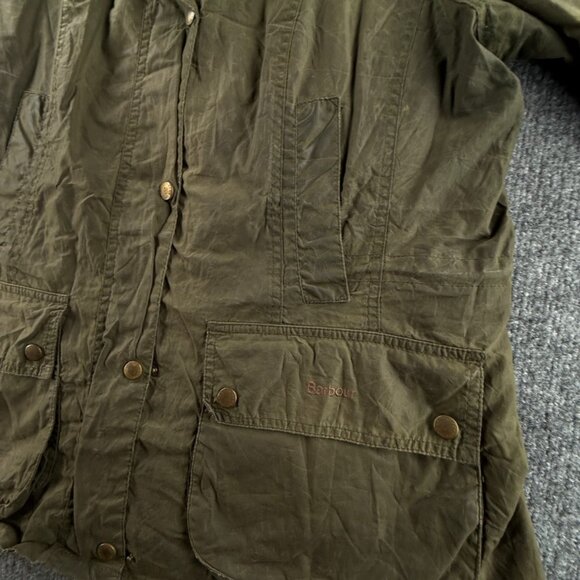 Barbour Flyweight Beadnell Parka Waxed Jacket Women Hooded Green Size 12 US - Picture 4 of 16